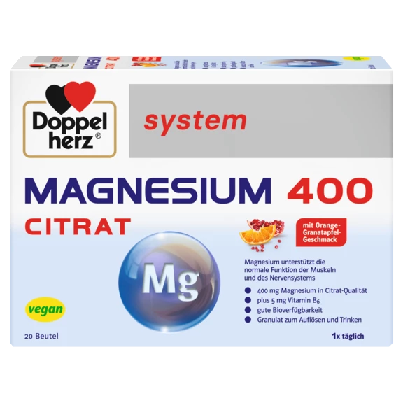 Abbildung der Produktverpackung Doppelherz system MAGNESIUM 400 CITRAT Frontansicht
